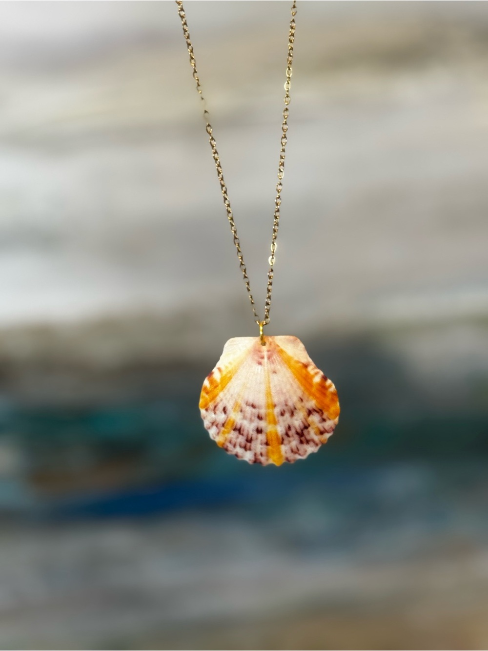 Sunrise Scallop Shell Necklace- 18” Gold Plated Chain